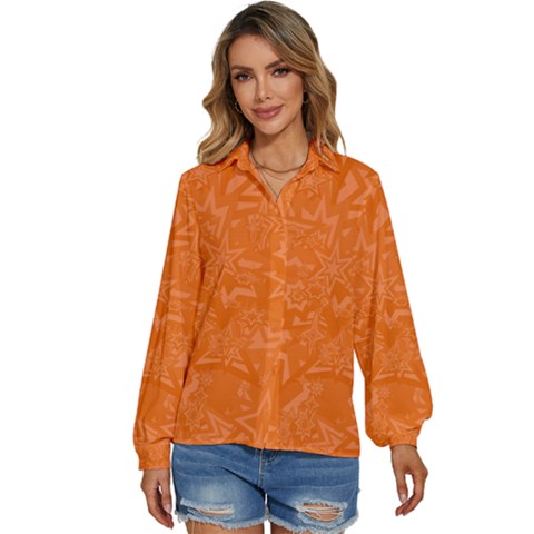 Orange-chaotic Women s Long Sleeve Button Down Shirt by nateshop