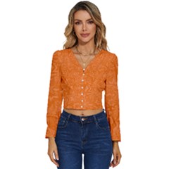 Orange-chaotic Long Sleeve V-neck Top by nateshop