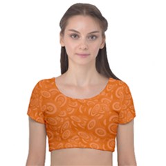 Orange-ellipse Velvet Short Sleeve Crop Top 