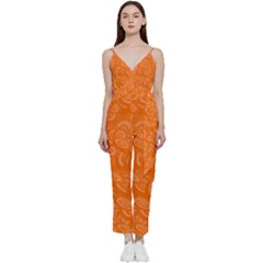 Orange-ellipse V-neck Spaghetti Strap Tie Front Jumpsuit by nateshop