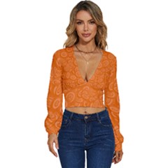 Orange-ellipse Long Sleeve Deep-v Velour Top by nateshop