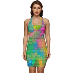 Pixel-79 Sleeveless Wide Square Neckline Ruched Bodycon Dress