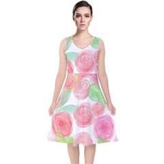 Roses-50 V-neck Midi Sleeveless Dress  by nateshop