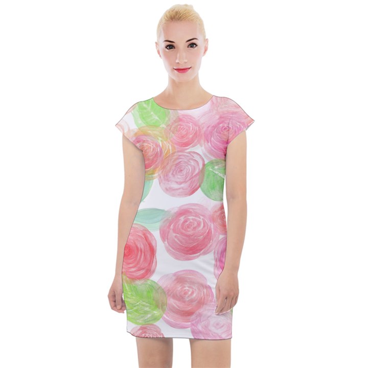 Roses-50 Cap Sleeve Bodycon Dress