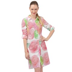 Roses-50 Long Sleeve Mini Shirt Dress by nateshop