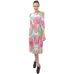 Roses-50 Ruffle End Midi Chiffon Dress by nateshop