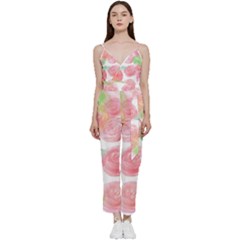 Roses-50 V-neck Spaghetti Strap Tie Front Jumpsuit by nateshop