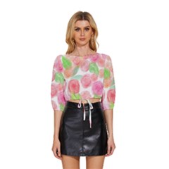 Roses-50 Mid Sleeve Drawstring Hem Top by nateshop