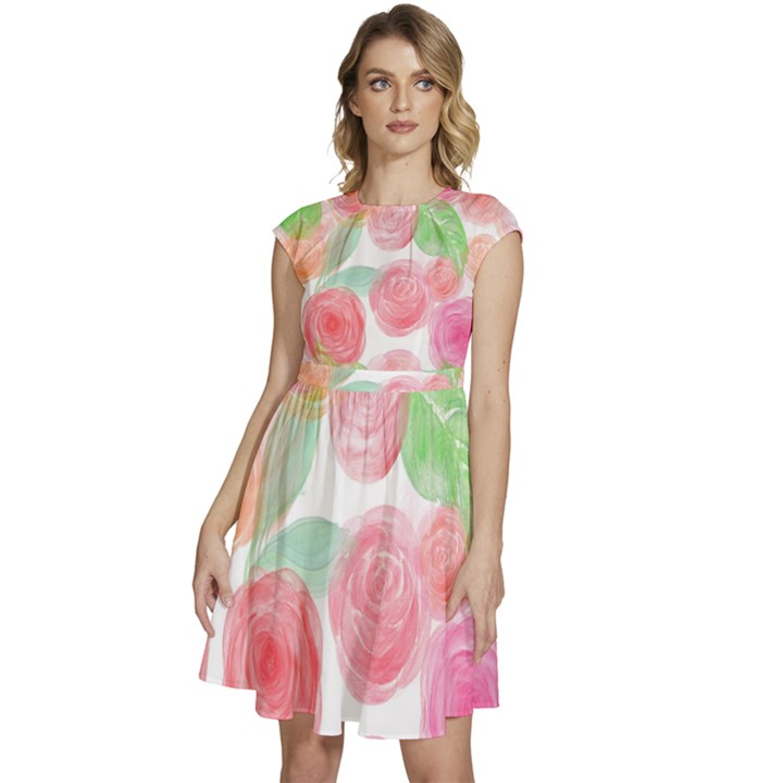 Roses-50 Cap Sleeve High Waist Dress