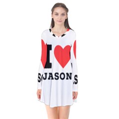 I Love Jason Long Sleeve V-neck Flare Dress by ilovewhateva