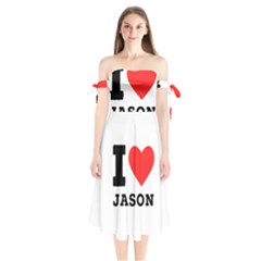 I Love Jason Shoulder Tie Bardot Midi Dress by ilovewhateva