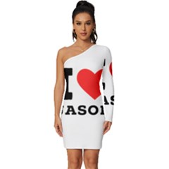 I Love Jason Long Sleeve One Shoulder Mini Dress by ilovewhateva