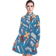 Medicine Pattern Long Sleeve Chiffon Shirt Dress by SychEva