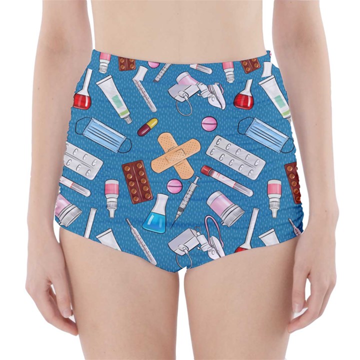 Medicine Pattern High-Waisted Bikini Bottoms