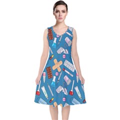 Medicine Pattern V-neck Midi Sleeveless Dress  by SychEva