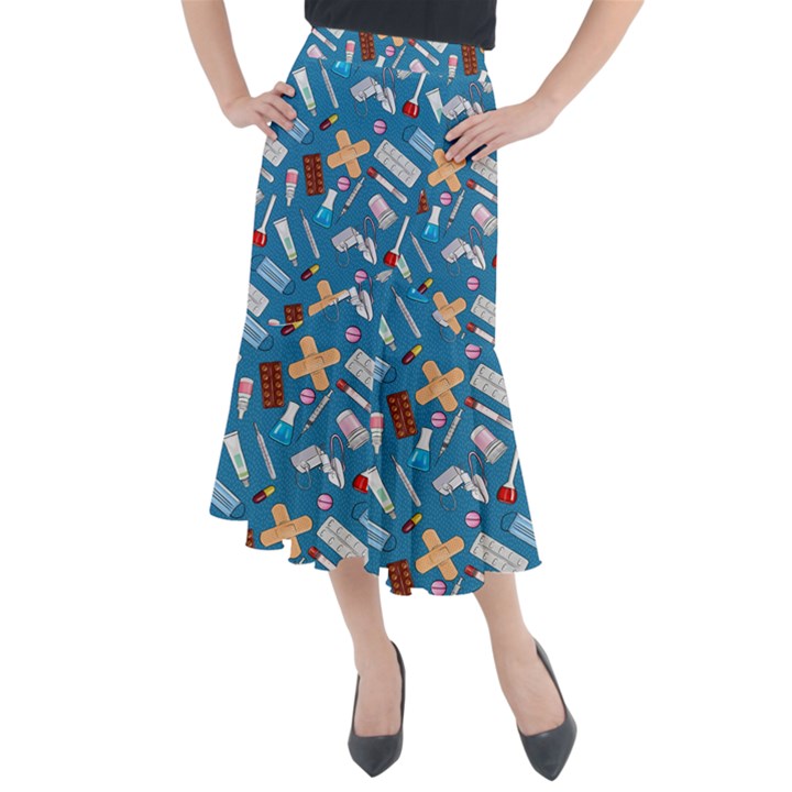 Medicine Pattern Midi Mermaid Skirt