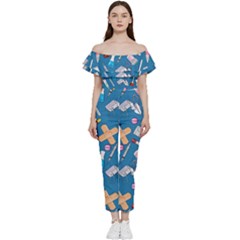 Medicine Pattern Off Shoulder Ruffle Top Jumpsuit by SychEva