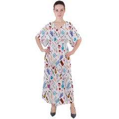 Medical V-neck Boho Style Maxi Dress by SychEva