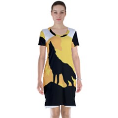 Wolf Wild Animal Night Moon Short Sleeve Nightdress by Semog4