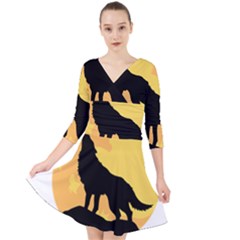 Wolf Wild Animal Night Moon Quarter Sleeve Front Wrap Dress by Semog4