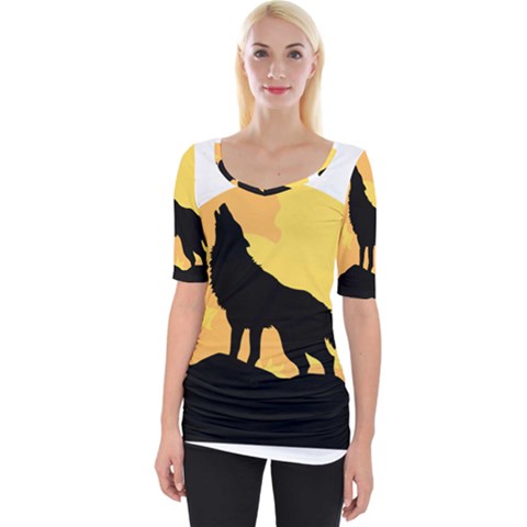 Wolf Wild Animal Night Moon Wide Neckline Tee by Semog4