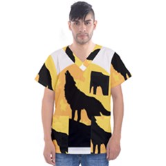 Wolf Wild Animal Night Moon Men s V-neck Scrub Top