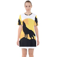 Wolf Wild Animal Night Moon Sixties Short Sleeve Mini Dress by Semog4