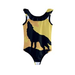 Wolf Wild Animal Night Moon Kids  Frill Swimsuit by Semog4