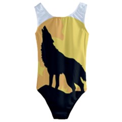 Wolf Wild Animal Night Moon Kids  Cut-out Back One Piece Swimsuit by Semog4