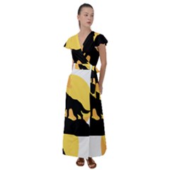 Wolf Wild Animal Night Moon Flutter Sleeve Maxi Dress by Semog4