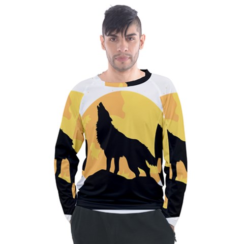 Wolf Wild Animal Night Moon Men s Long Sleeve Raglan Tee by Semog4