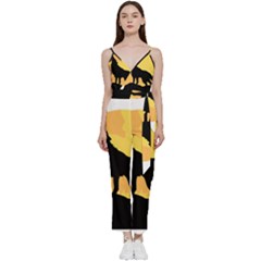 Wolf Wild Animal Night Moon V-neck Spaghetti Strap Tie Front Jumpsuit by Semog4