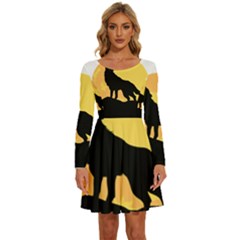 Wolf Wild Animal Night Moon Long Sleeve Wide Neck Velvet Dress by Semog4