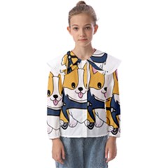 Puppy Cartoon Corgi Kids  Peter Pan Collar Blouse by Semog4