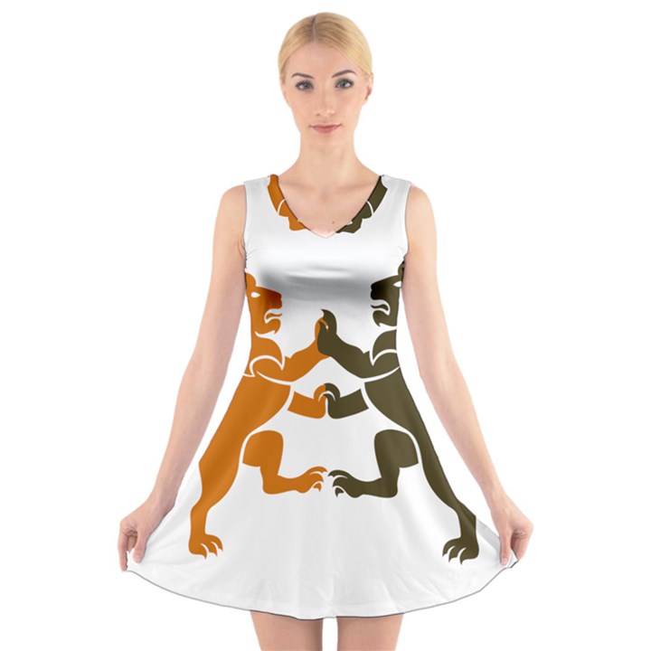 Lions Animals Wild Cats V-Neck Sleeveless Dress