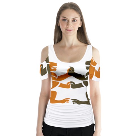 Lions Animals Wild Cats Butterfly Sleeve Cutout Tee  by Semog4