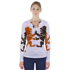 Lions Animals Wild Cats V-neck Long Sleeve Top by Semog4