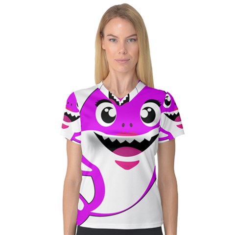 Purple Shark Fish V-neck Sport Mesh Tee by Semog4