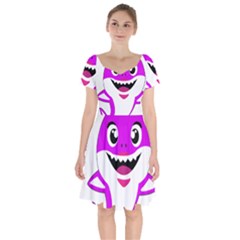 Purple Shark Fish Short Sleeve Bardot Dress by Semog4