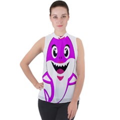 Purple Shark Fish Mock Neck Chiffon Sleeveless Top by Semog4