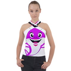 Purple Shark Fish Cross Neck Velour Top by Semog4