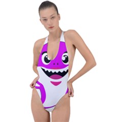 Purple Shark Fish Backless Halter One Piece Swimsuit