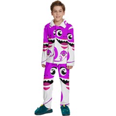 Purple Shark Fish Kids  Long Sleeve Velvet Pajamas Set