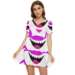 Purple Shark Fish Tiered Short Sleeve Babydoll Dress by Semog4