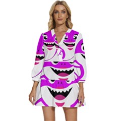 Purple Shark Fish V-neck Placket Mini Dress by Semog4