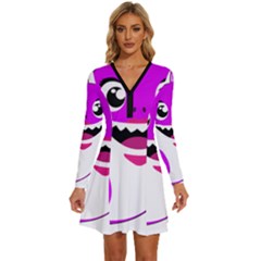 Purple Shark Fish Long Sleeve Deep V Mini Dress  by Semog4