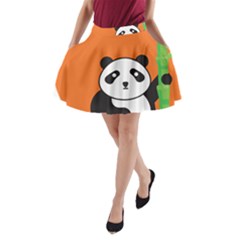 Panda Animal Orange Sun Nature A-line Pocket Skirt by Semog4