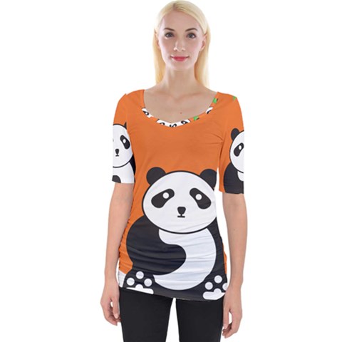 Panda Animal Orange Sun Nature Wide Neckline Tee by Semog4