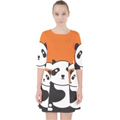 Panda Animal Orange Sun Nature Quarter Sleeve Pocket Dress by Semog4