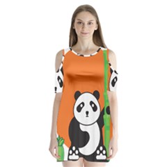 Panda Animal Orange Sun Nature Shoulder Cutout Velvet One Piece by Semog4